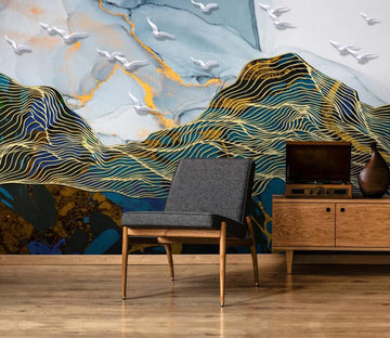 3D Golden Net Mountains 794 Wall Murals