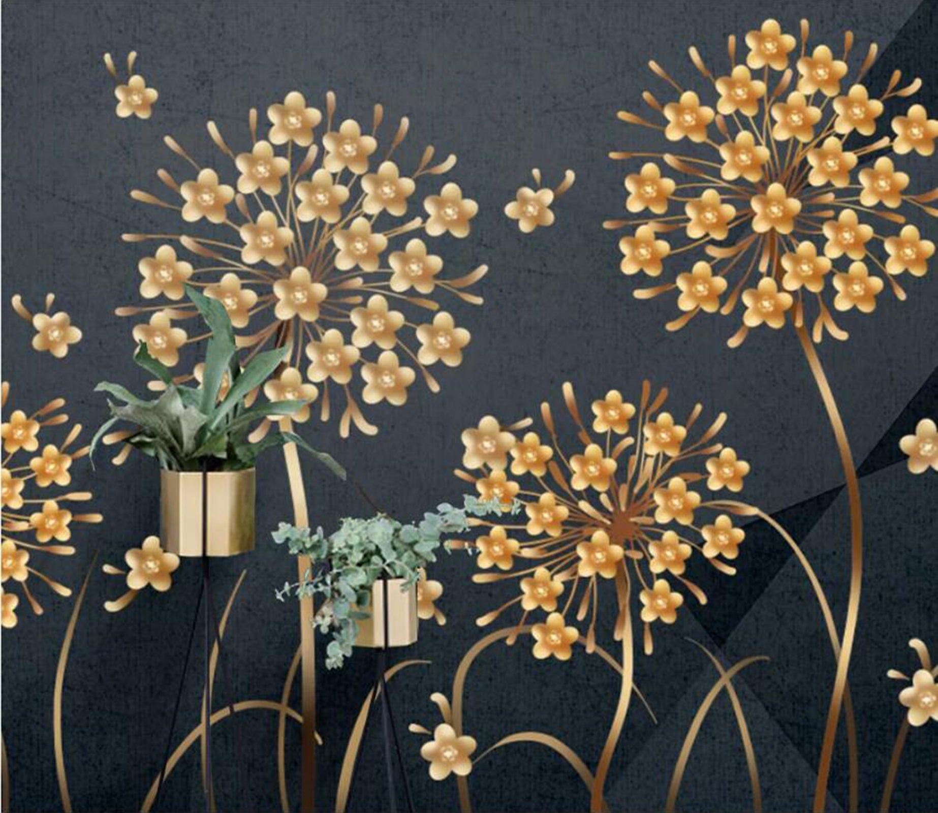 3D Golden Flowers WC50 Wall Murals Wallpaper AJ Wallpaper 2 
