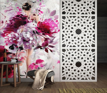 3D Peony Dress Woman 104 Wall Murals Wallpaper AJ Wallpaper 