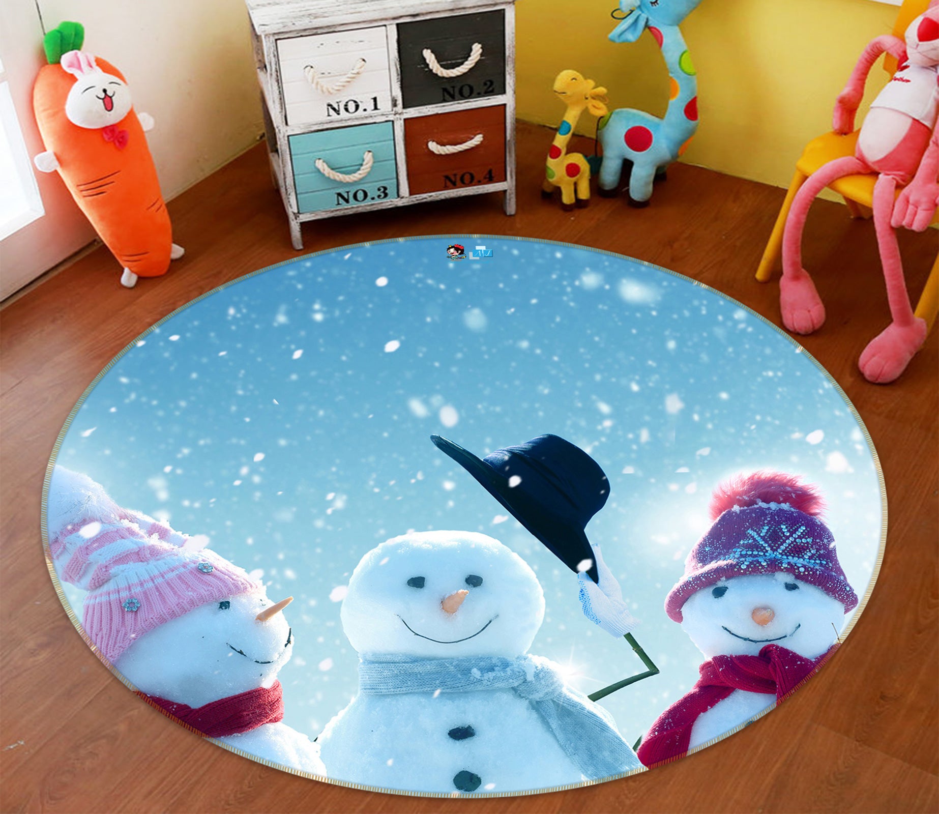 3D Snowman 55209 Christmas Round Non Slip Rug Mat Xmas