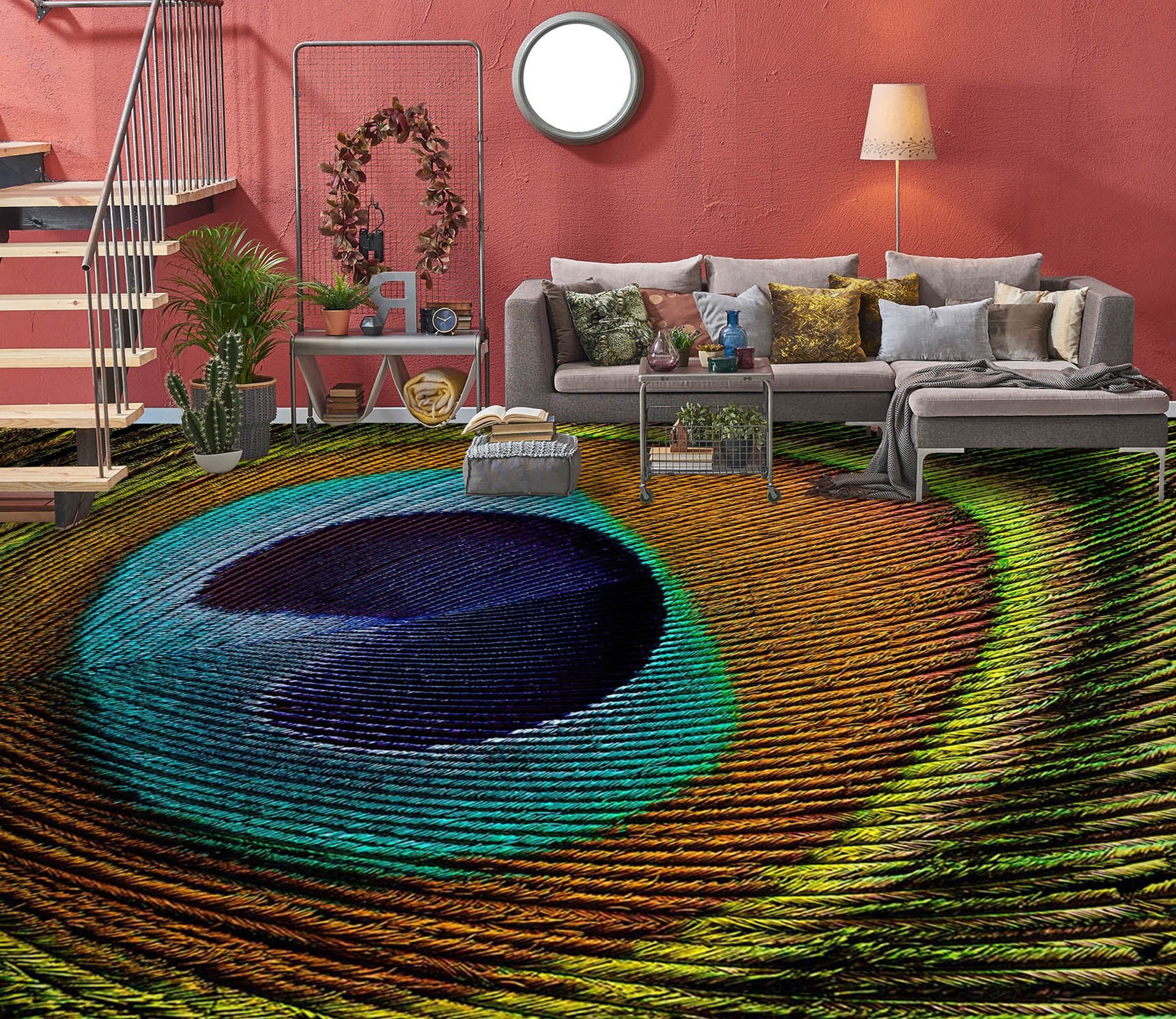 3D HD Peacock Feather 1491 Floor Mural  Wallpaper Murals Self-Adhesive Removable Print Epoxy