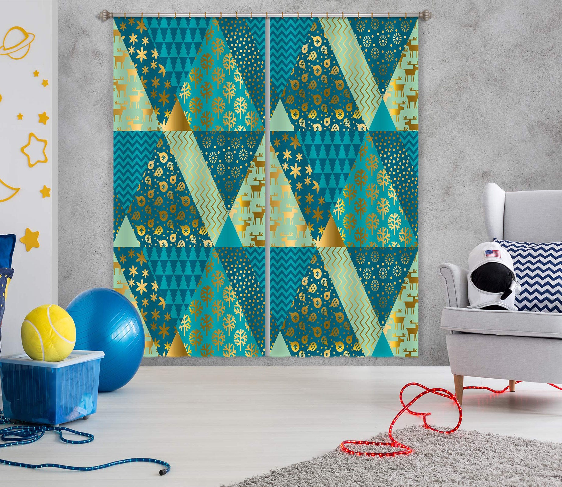 3D Green Triangle Pattern 53114 Christmas Curtains Drapes Xmas