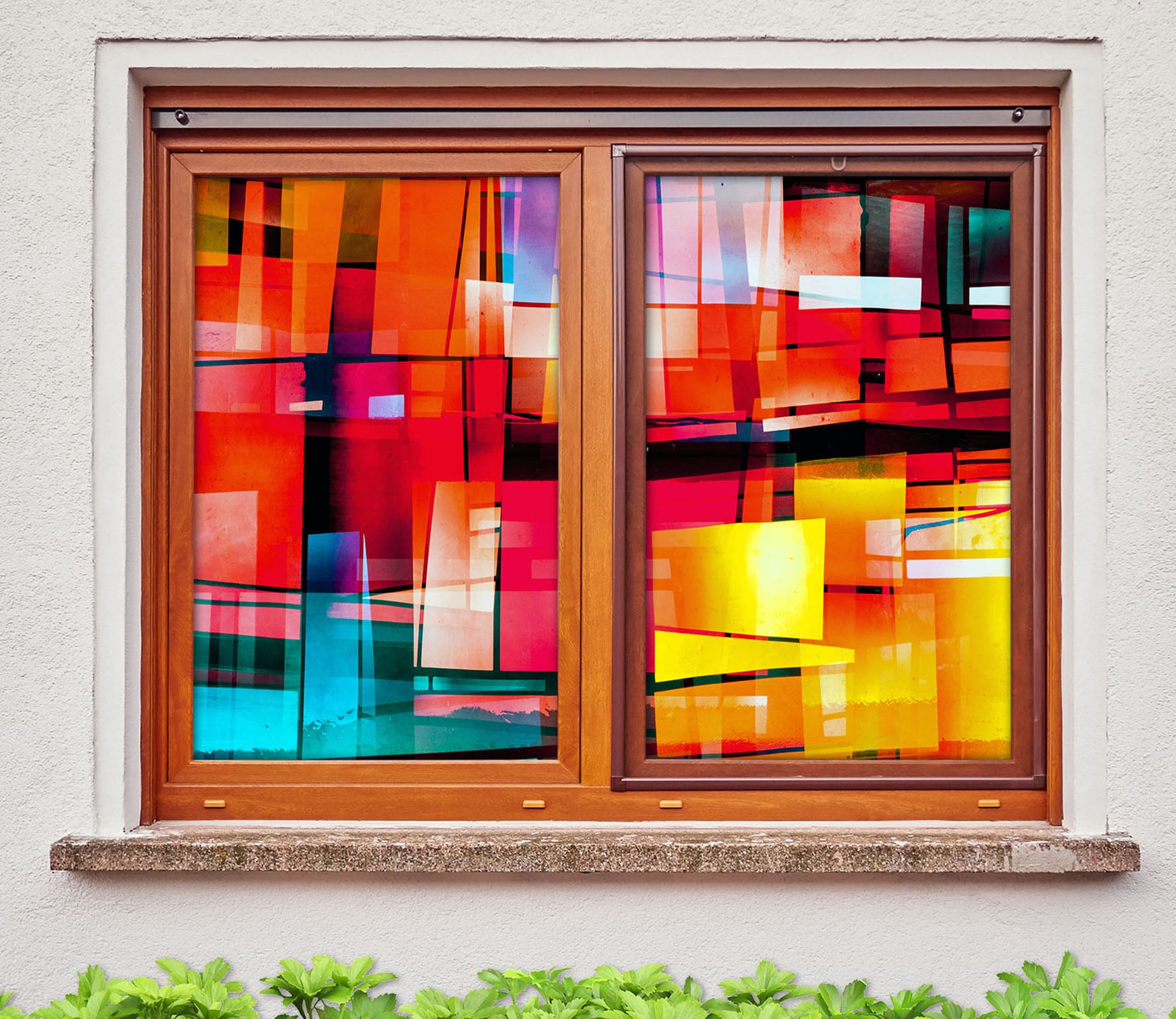 3D Red Square 204 Window Film Print Sticker Cling Stained Glass UV Block