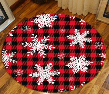 3D Snowflake Red Black Grid 55243 Christmas Round Non Slip Rug Mat Xmas