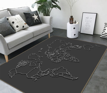 3D Black Pattern 2002 World Map Non Slip Rug Mat