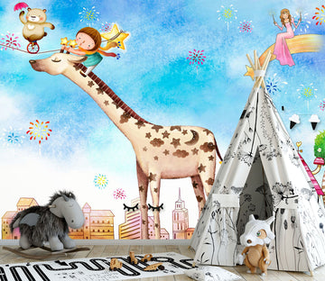 3D Cartoon Giraffe 1443 Wall Murals