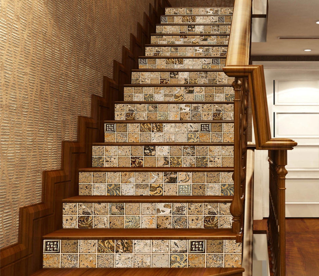 Mosaic Tile Riser 3D Retro Square Mosaic 740 Marble Tile Texture Stair Risers | AJ Wallpaper