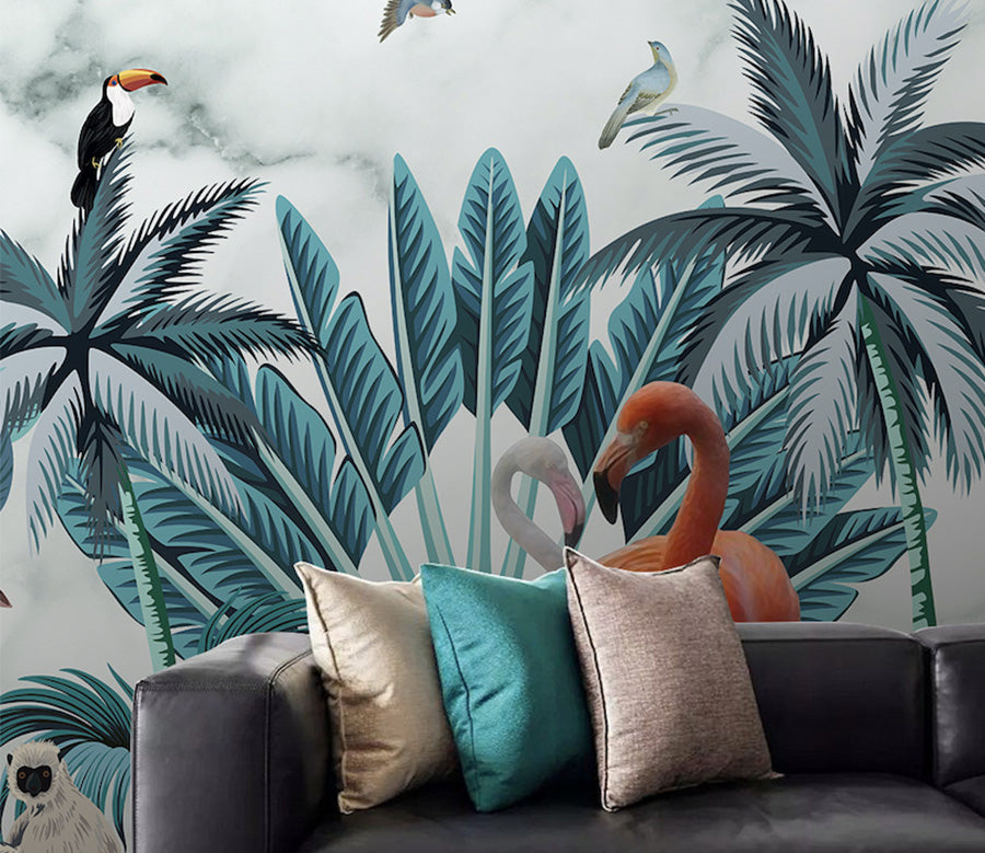 3D Flamingo Leaves WG209 Wall Murals