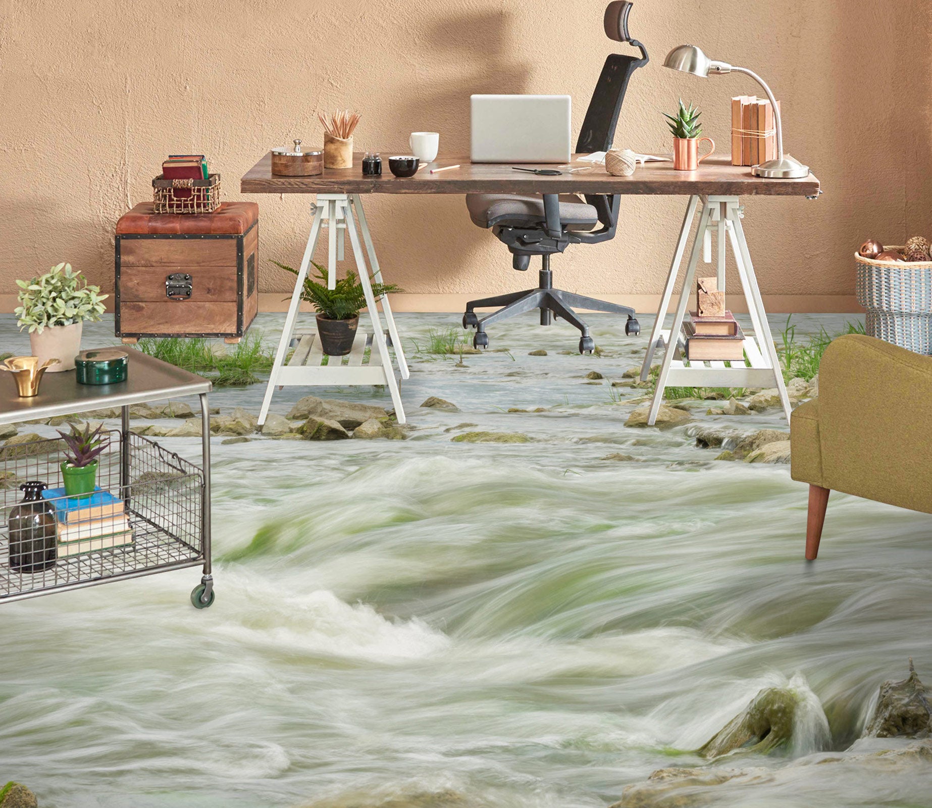 3D Fierce Green River 1069 Floor Mural