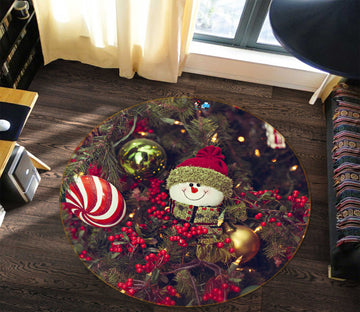 3D Tree Snowman Doll 55181 Christmas Round Non Slip Rug Mat Xmas