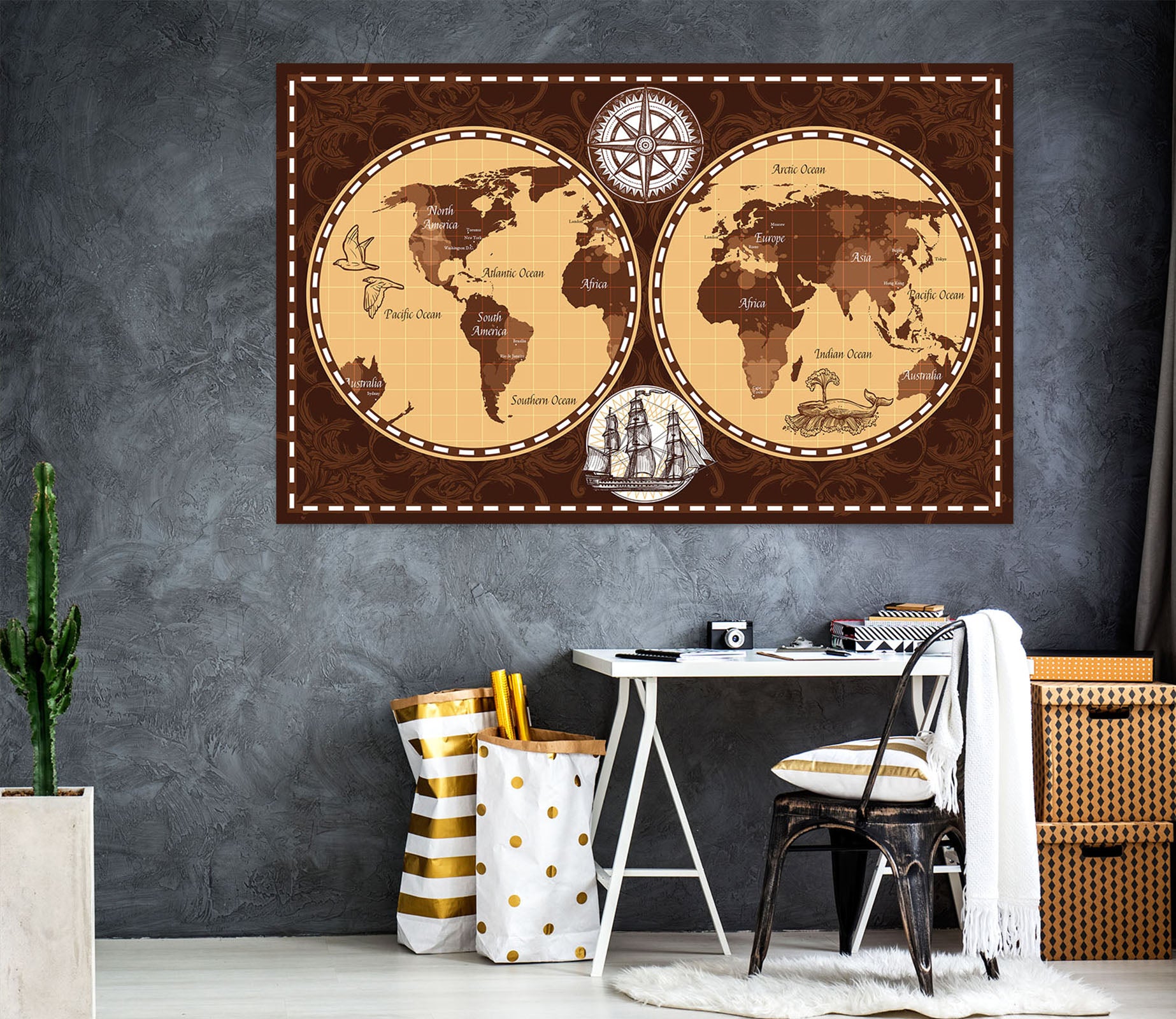 3D Black Shadow 228 World Map Wall Sticker