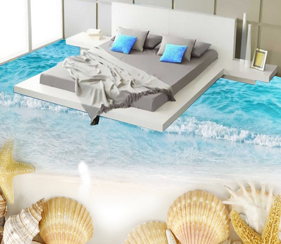 3D Shell Waves 602 Floor Mural  Wallpaper Murals Rug & Mat Print Epoxy waterproof bath floor