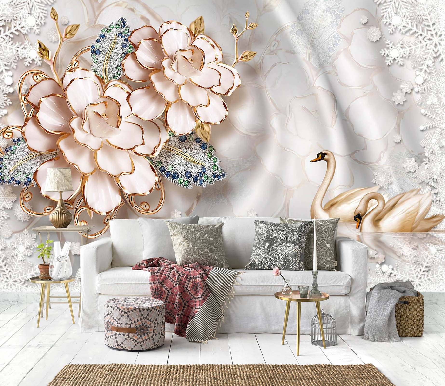 3D Pink Flowers 1534 Wall Murals