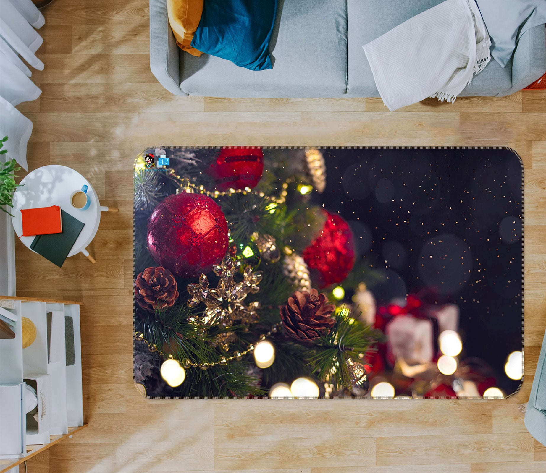 3D Red Ball Pendant 56165 Christmas Non Slip Rug Mat Xmas