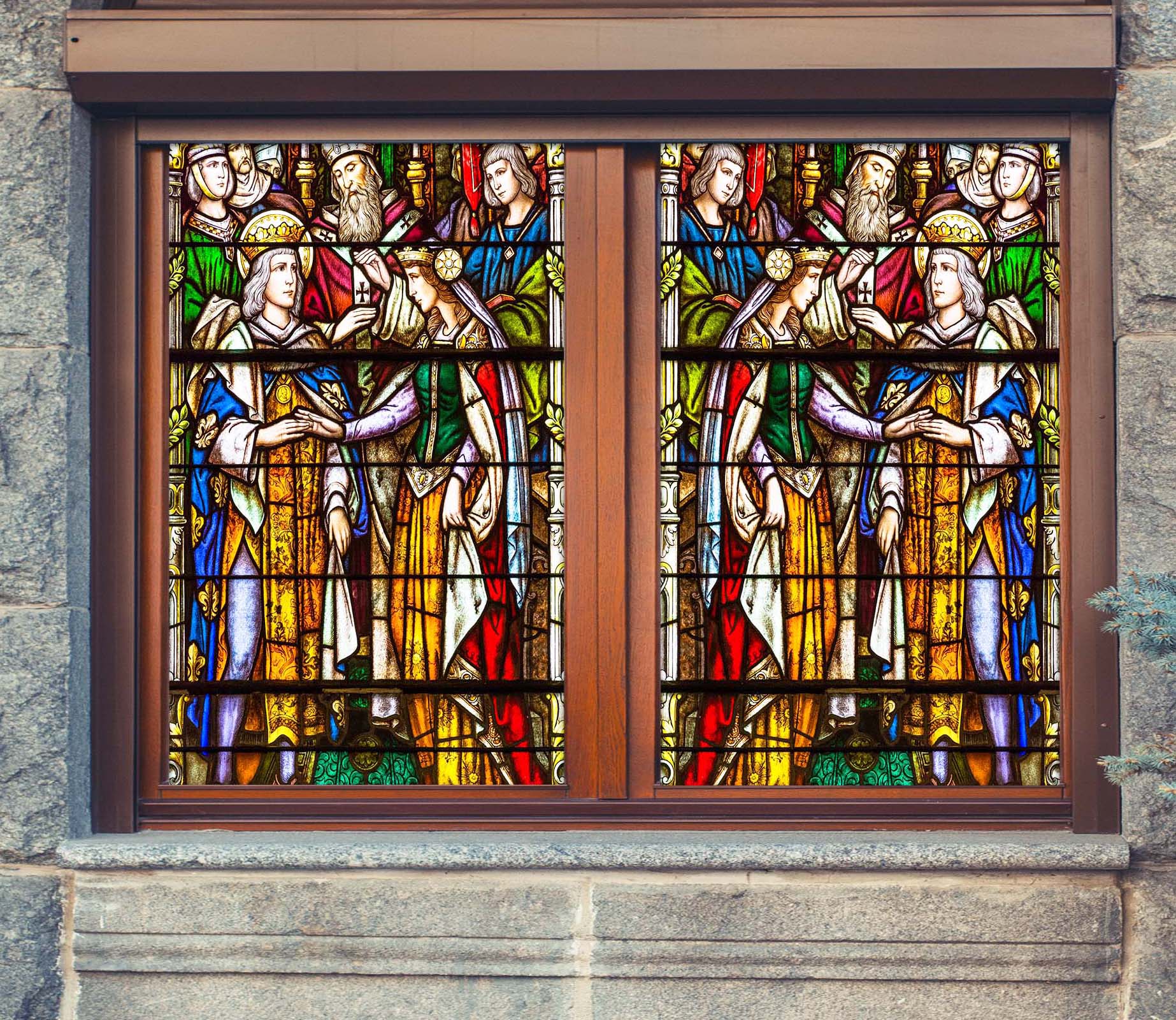 3D Prince Couple 196 Window Film Print Sticker Cling Stained Glass UV Block