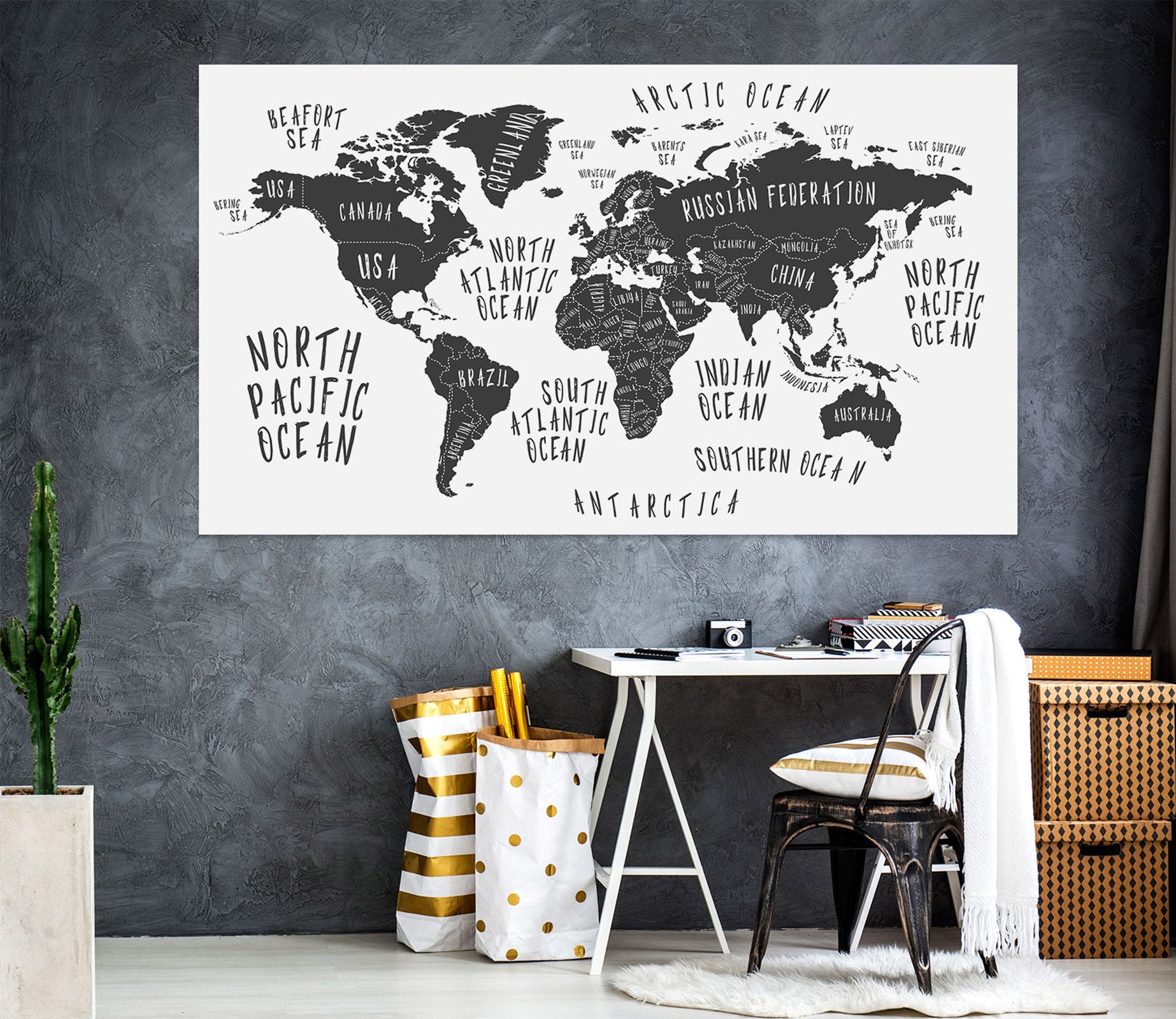 3D Black Island 266 World Map Wall Sticker