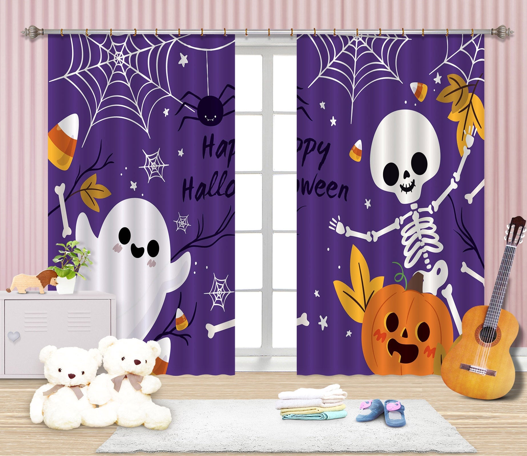 3D Ghost Spider Web 032 Halloween Curtains Drapes Curtains AJ Creativity Home 