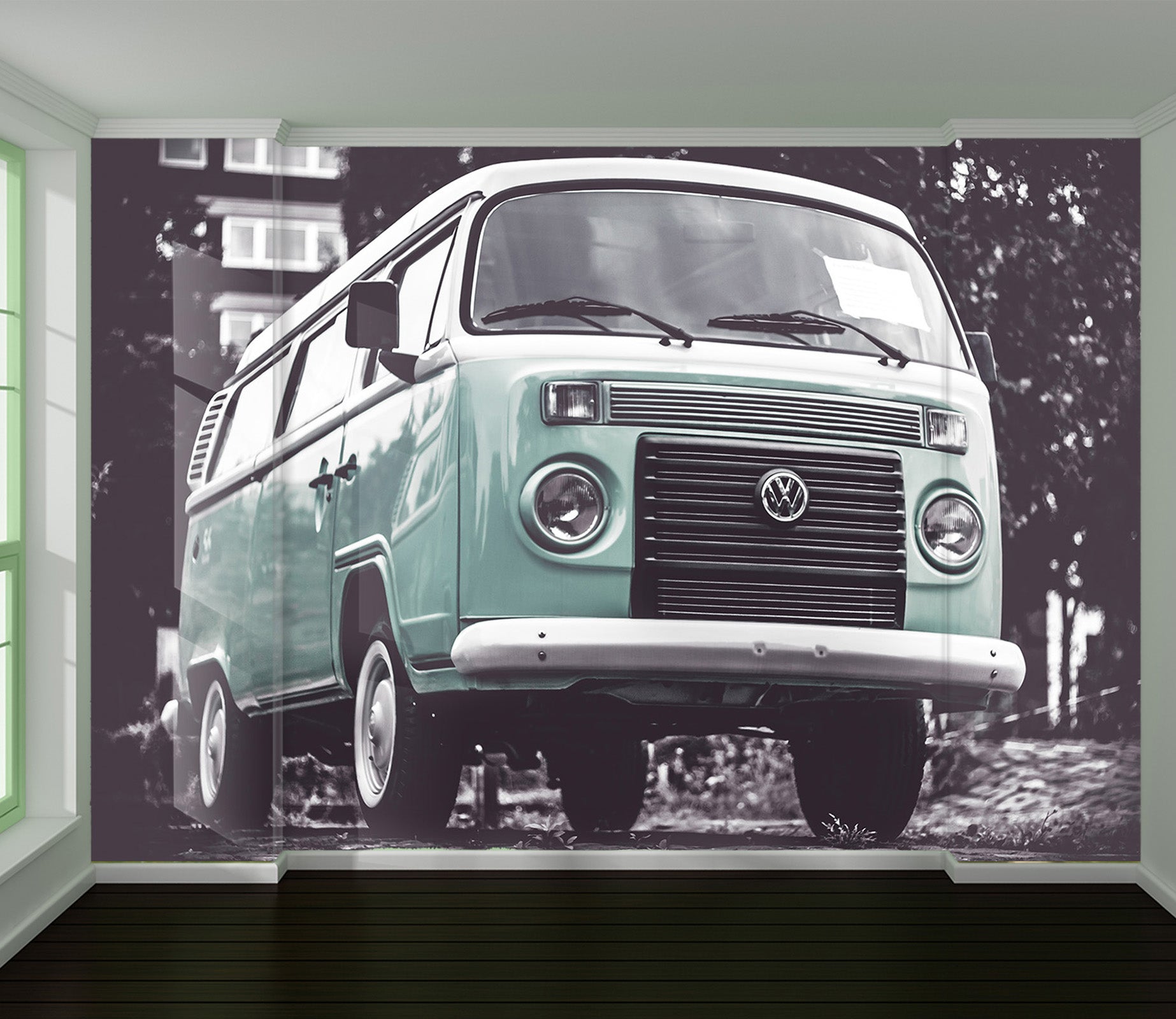 3D Green Van 203 Vehicle Wall Murals