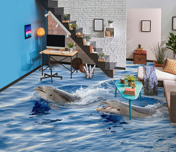 3D Swimming Dolphins 1210 Floor Mural  Wallpaper Murals Self-Adhesive Removable Print Epoxy