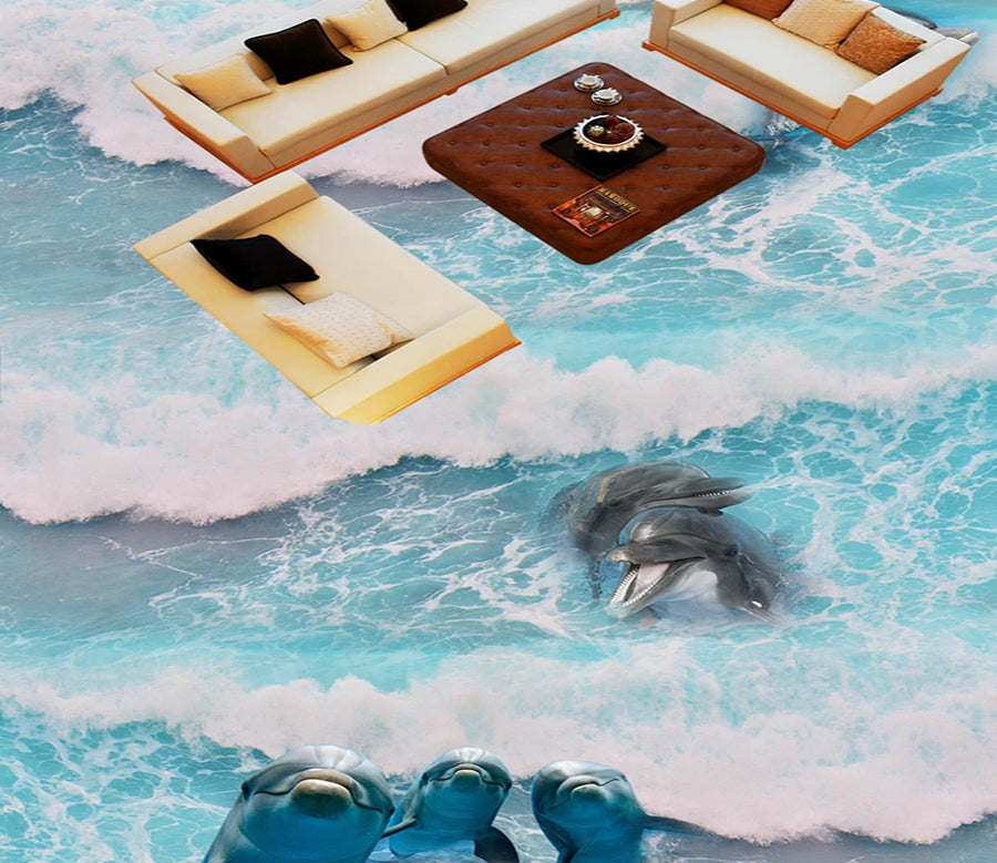 3D Clear Dolphin 568 Floor Mural  Wallpaper Murals Rug & Mat Print Epoxy waterproof bath floor