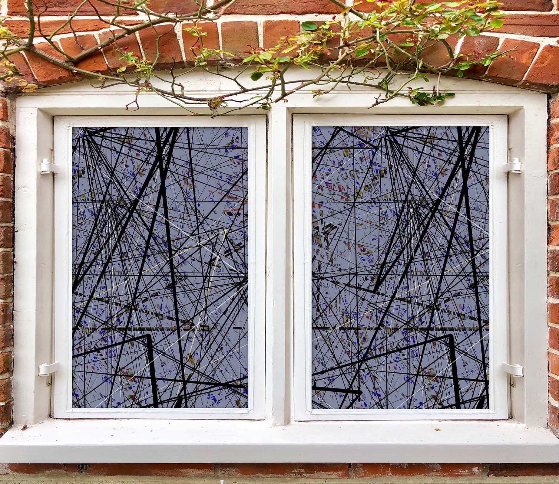 3D Black Lines 341 Window Film Print Sticker Cling Stained Glass UV Block