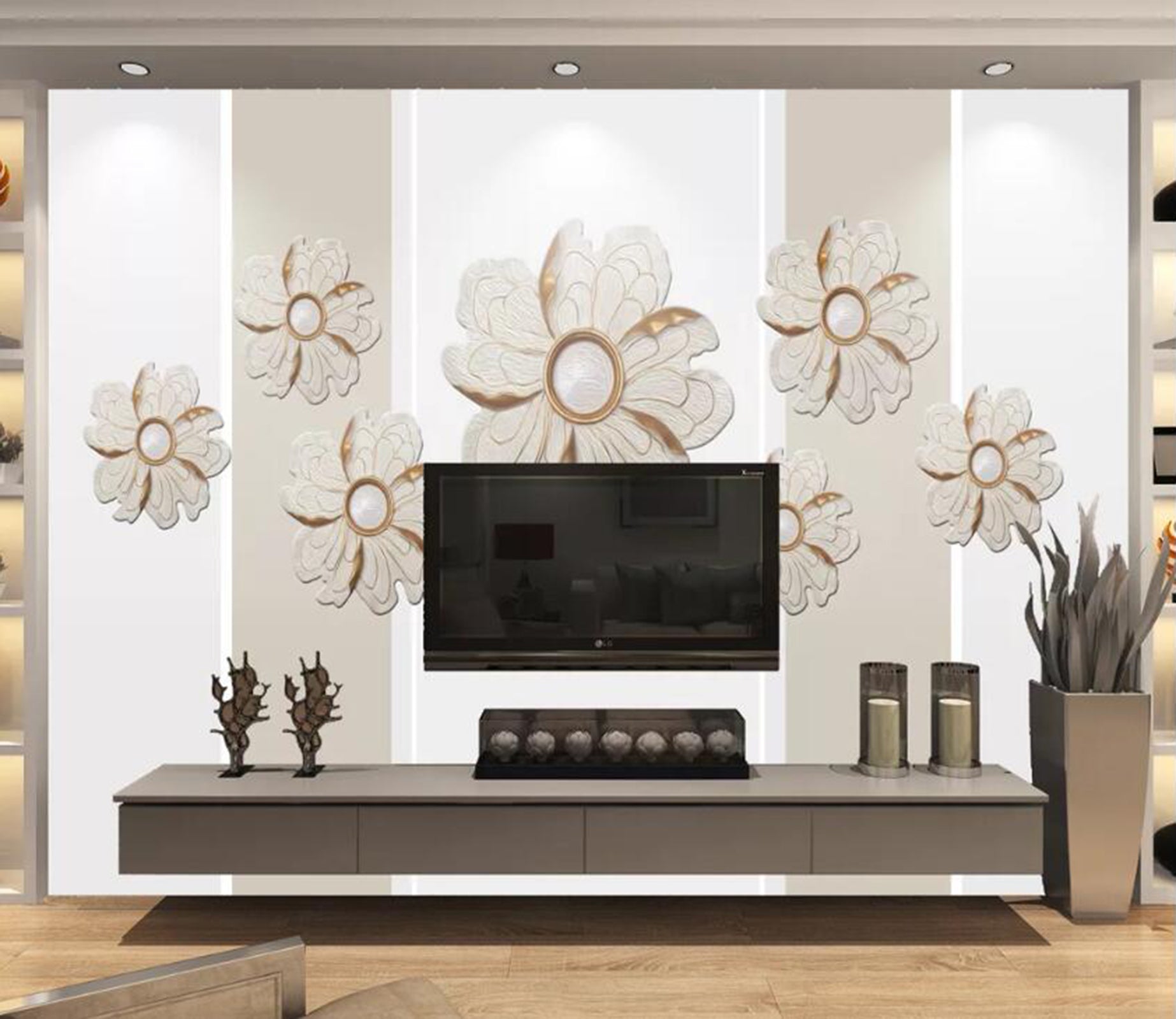 3D White Flower WC49 Wall Murals Wallpaper AJ Wallpaper 2 