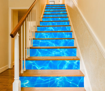 3D Blue Water Light Pattern 026 Stair Risers