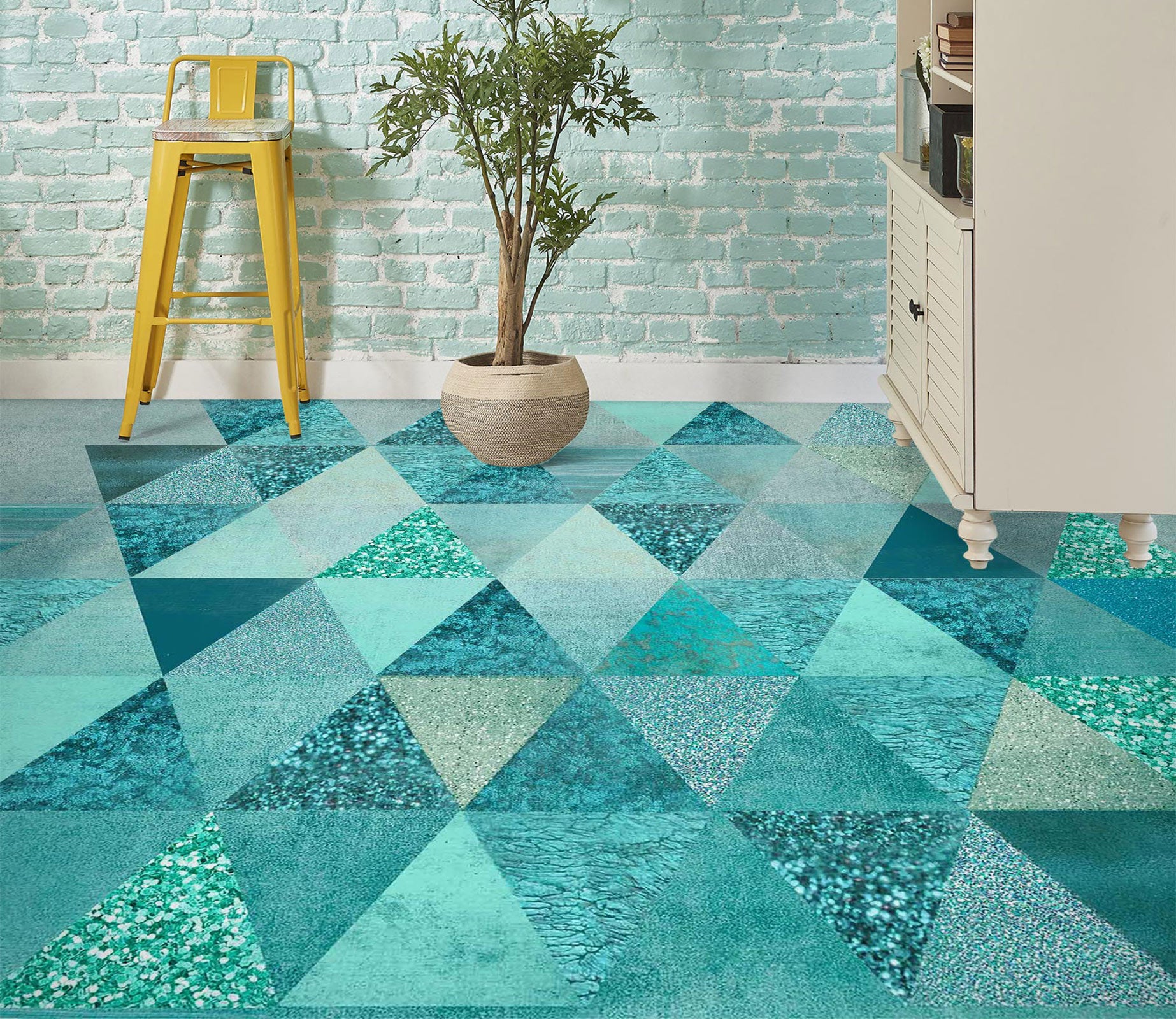 3D Green Triangle Pattern 102117 Andrea Haase Floor Mural  Wallpaper Murals Self-Adhesive Removable Print Epoxy