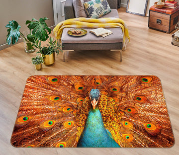 3D Orange Peacock 115 Animal Non Slip Rug Mat