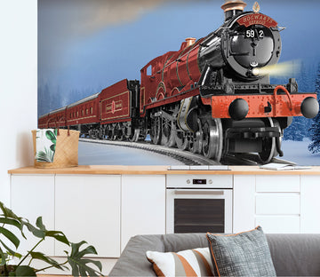 3D Red Train 177 Vehicle Wall Murals