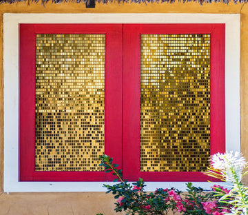 3D Golden Square 195 Window Film Print Sticker Cling Stained Glass UV Block