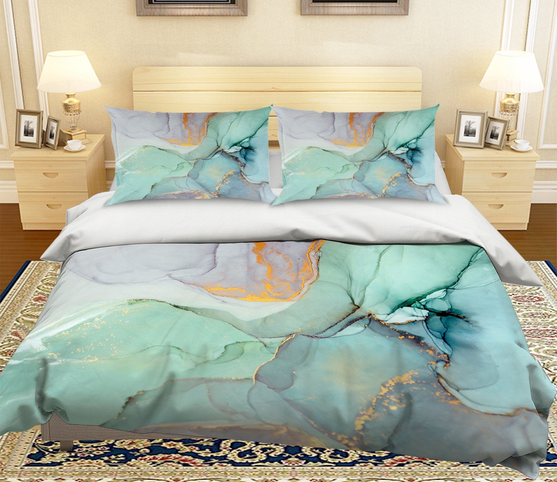 3D Green Gradient Stone Pattern 074 Bed Pillowcases Quilt Wallpaper AJ Wallpaper 