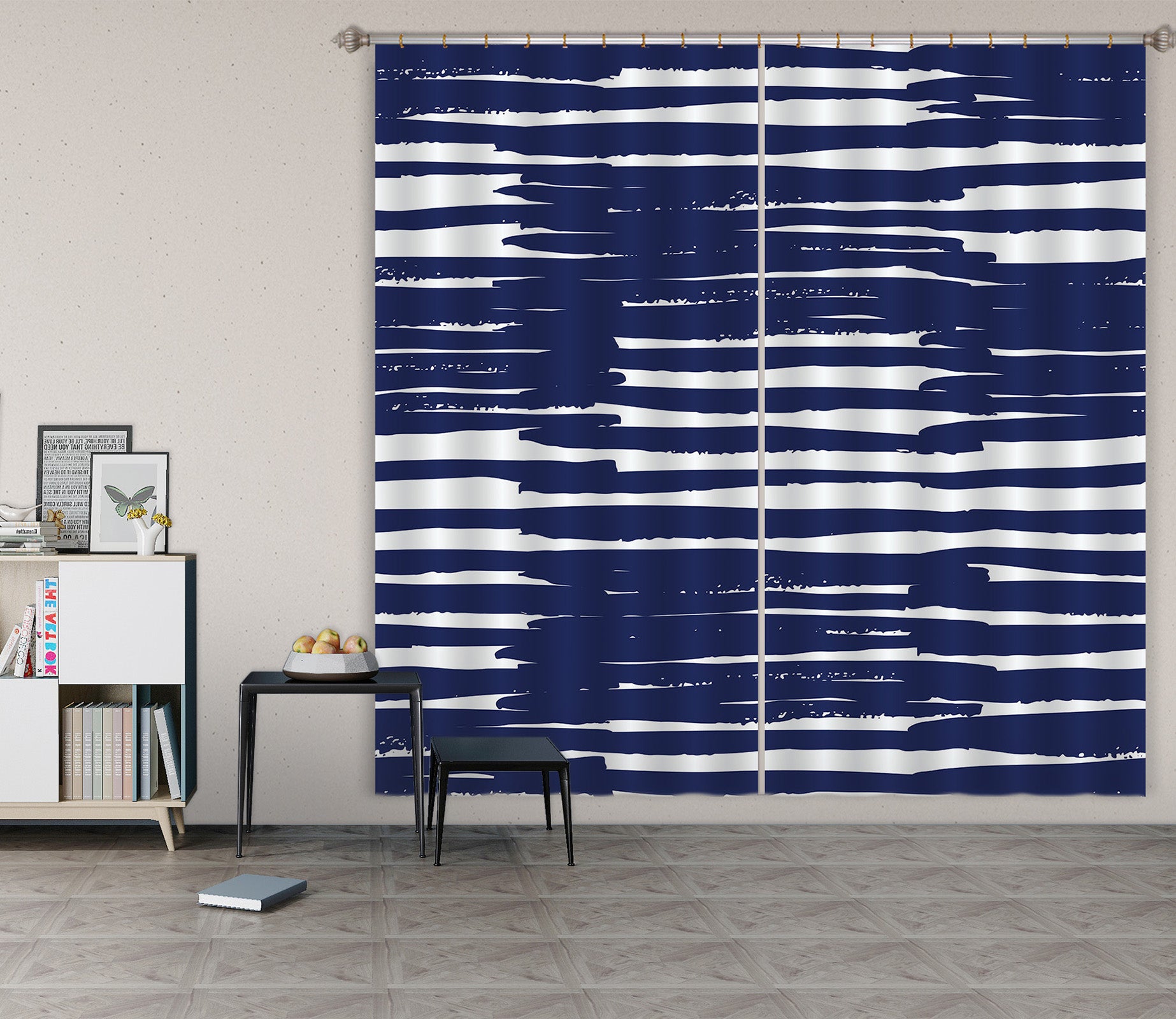 3D Dark Blue Line Pattern 111117 Kashmira Jayaprakash Curtain Curtains Drapes