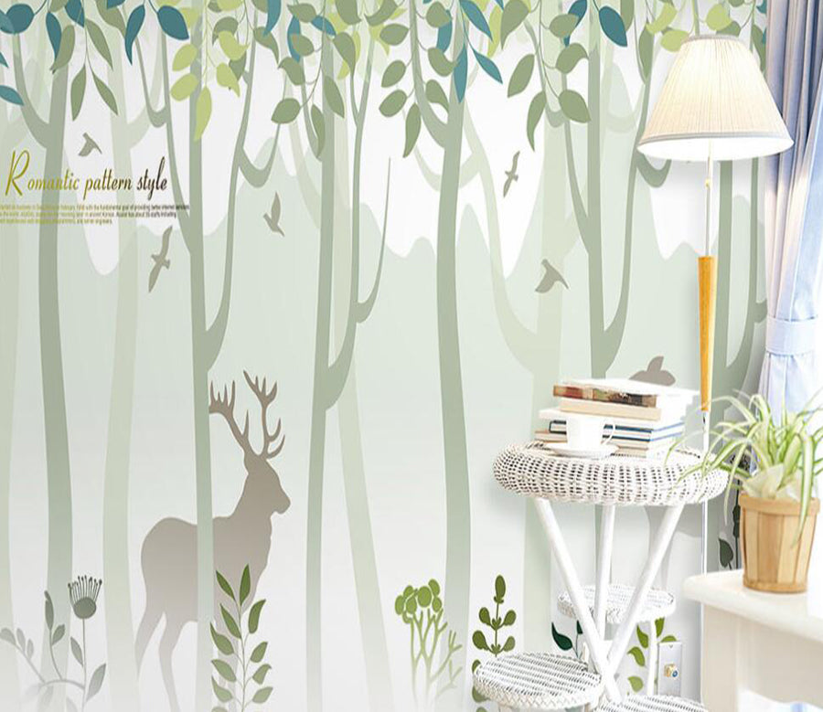 3D Forest Deer 054 Wall Murals