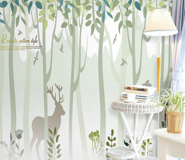 3D Forest Deer 054 Wall Murals
