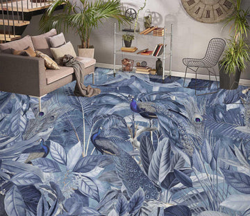 3D Blue Peacock Leaves Grove 10036 Andrea Haase Floor Mural  Wallpaper Murals Self-Adhesive Removable Print Epoxy