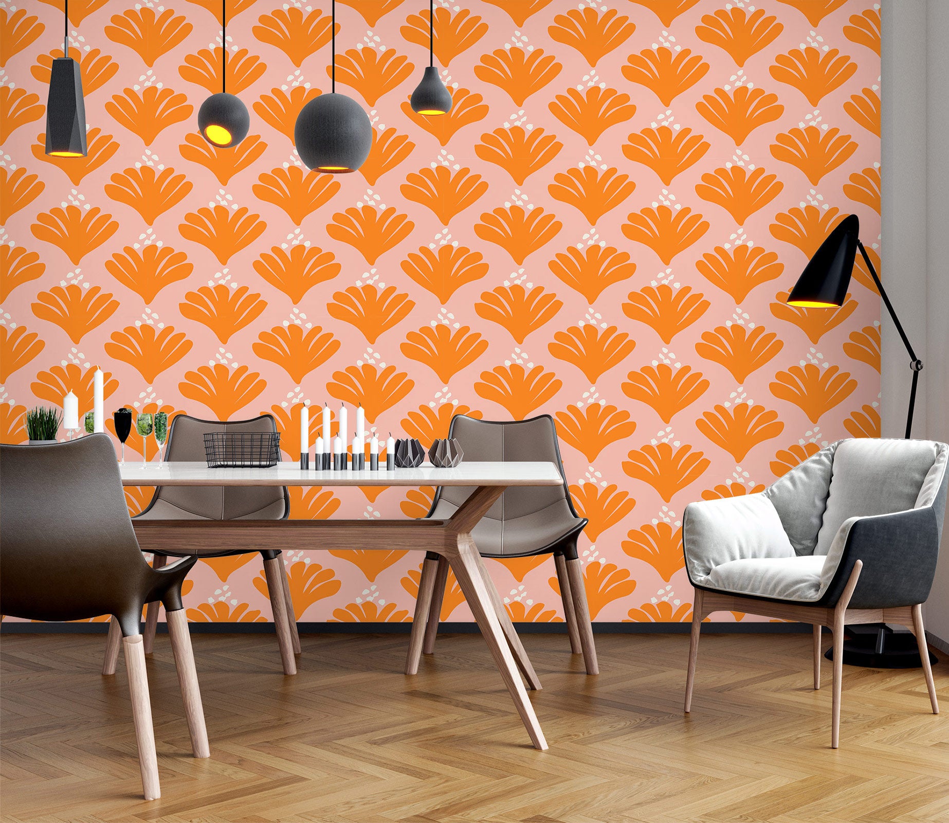 3D Orange Fan Pattern 12050 Kashmira Jayaprakash Wall Mural Wall Murals