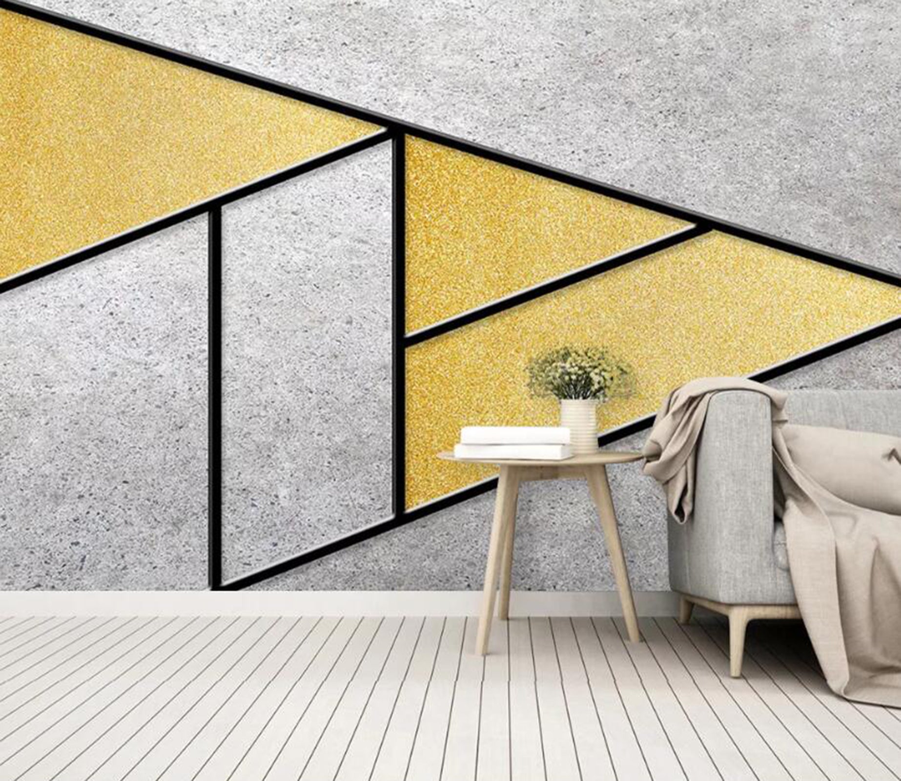 3D Yellow Geometry WC19 Wall Murals Wallpaper AJ Wallpaper 2 