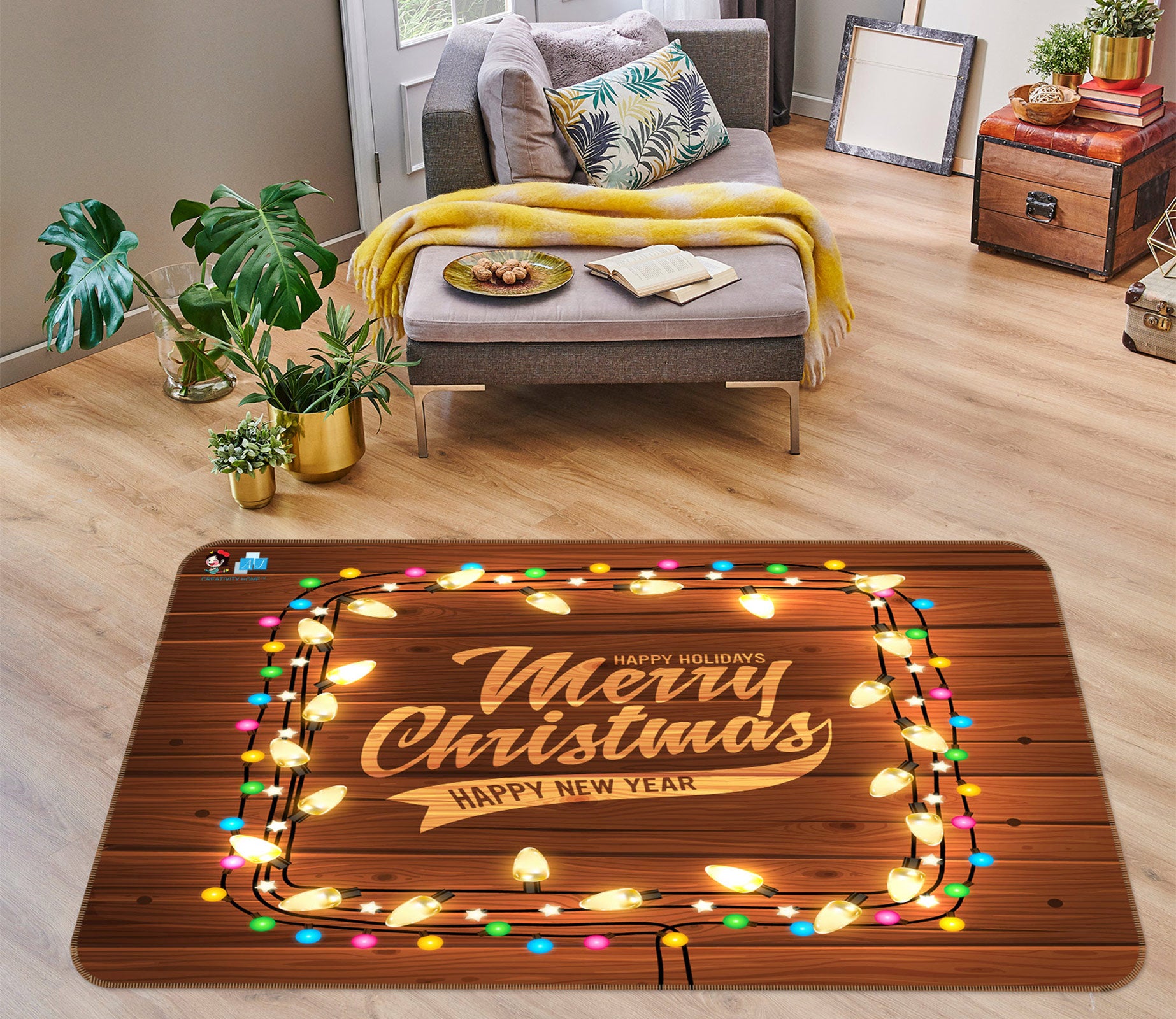 3D Alphabet Light String 56113 Christmas Non Slip Rug Mat Xmas
