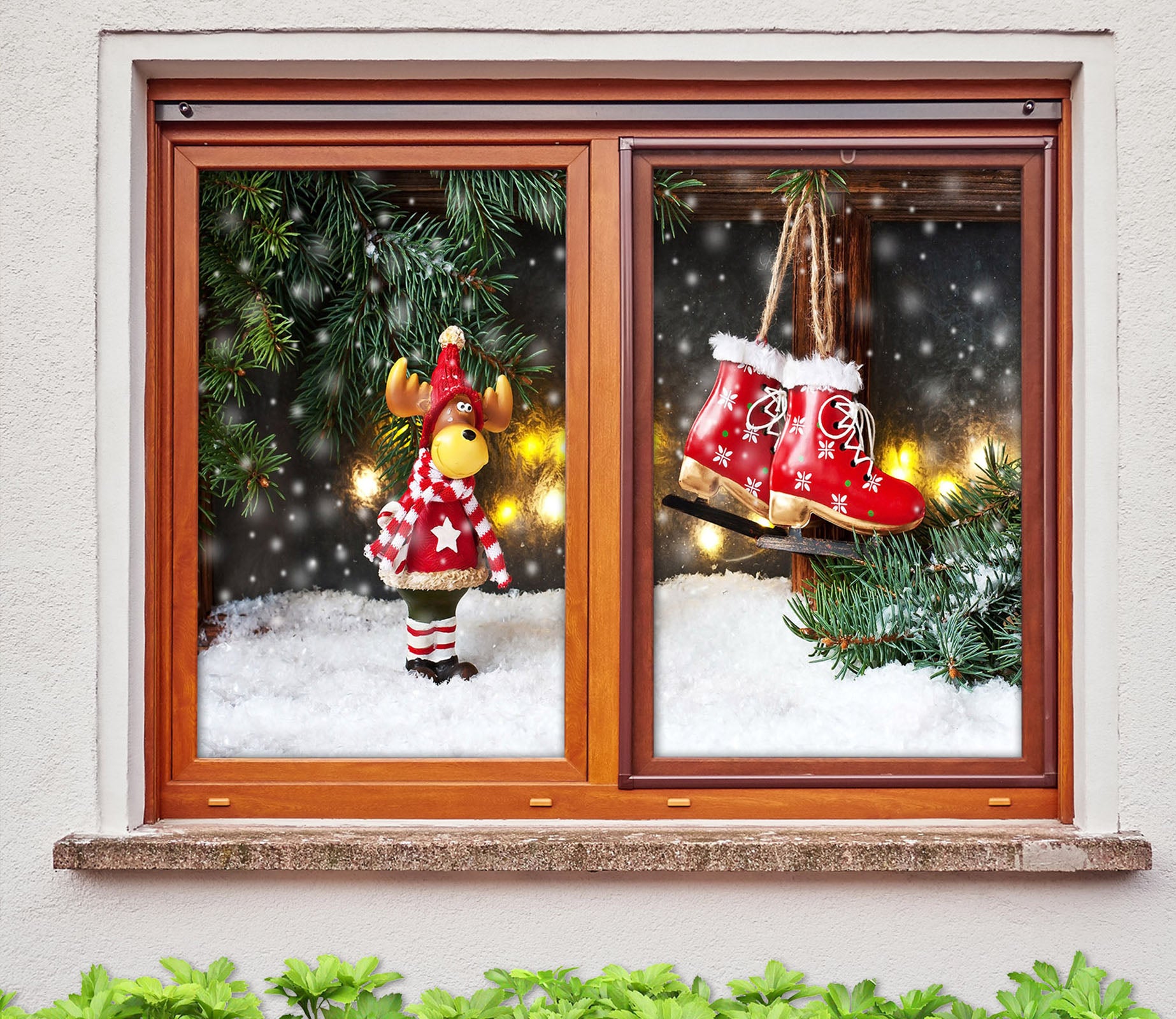3D Deer Snow Boots Ornaments 30097 Christmas Window Film Print Sticker Cling Stained Glass Xmas