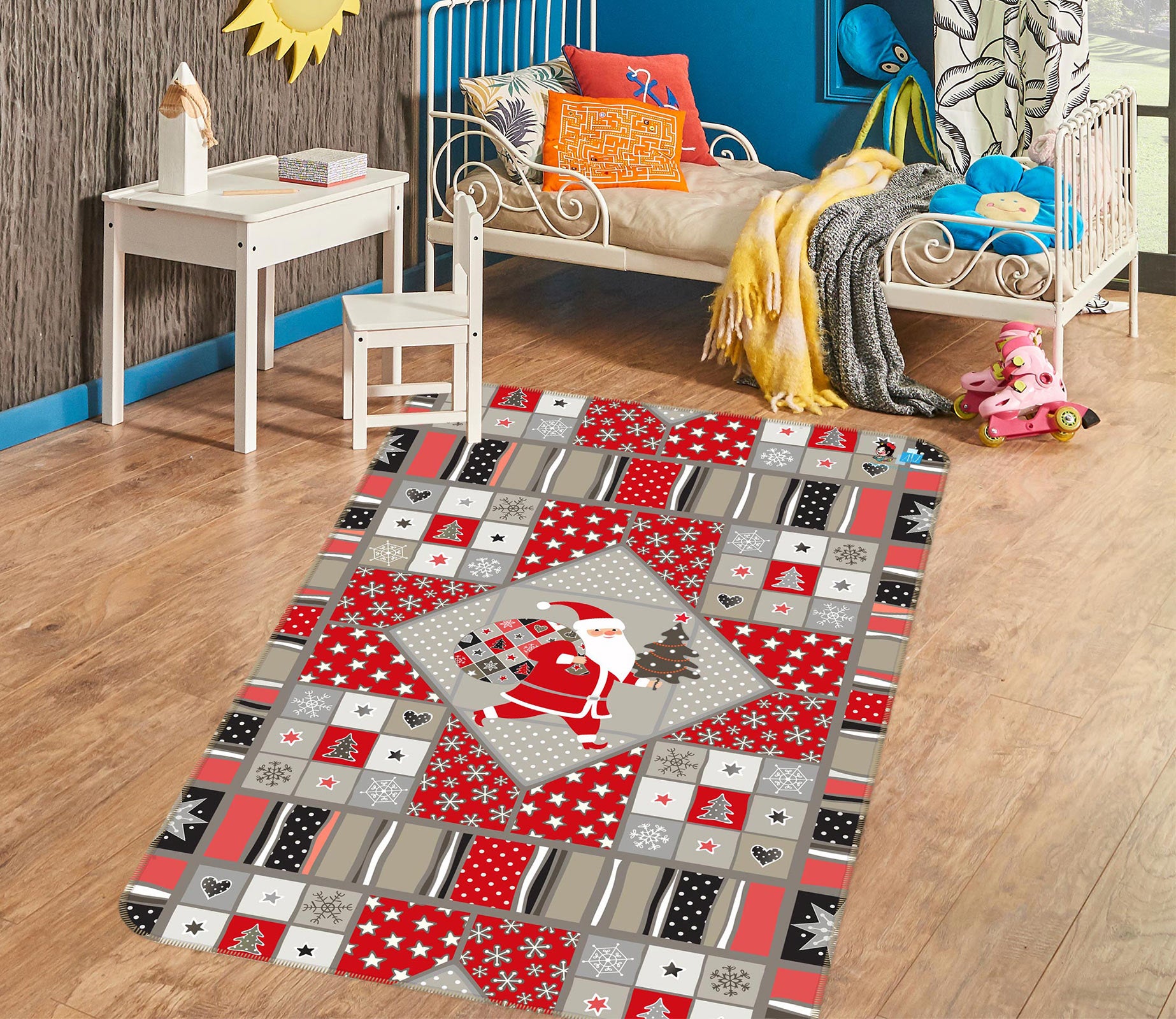 3D Red Santa Square 56199 Christmas Non Slip Rug Mat Xmas