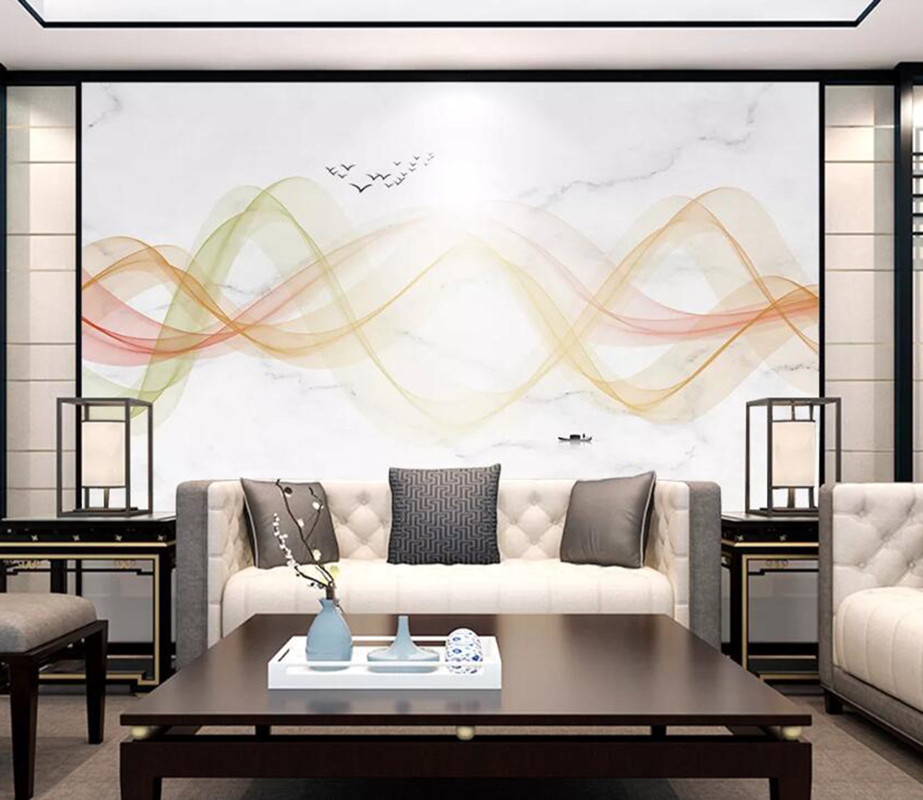 3D Yellow Wave WC37 Wall Murals Wallpaper AJ Wallpaper 2 