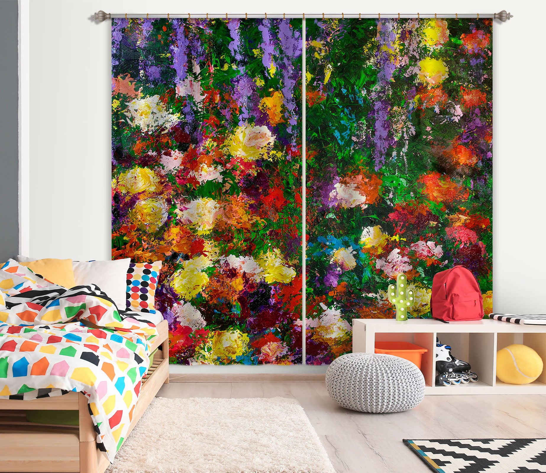 3D Bright Flowers 198 Allan P. Friedlander Curtain Curtains Drapes