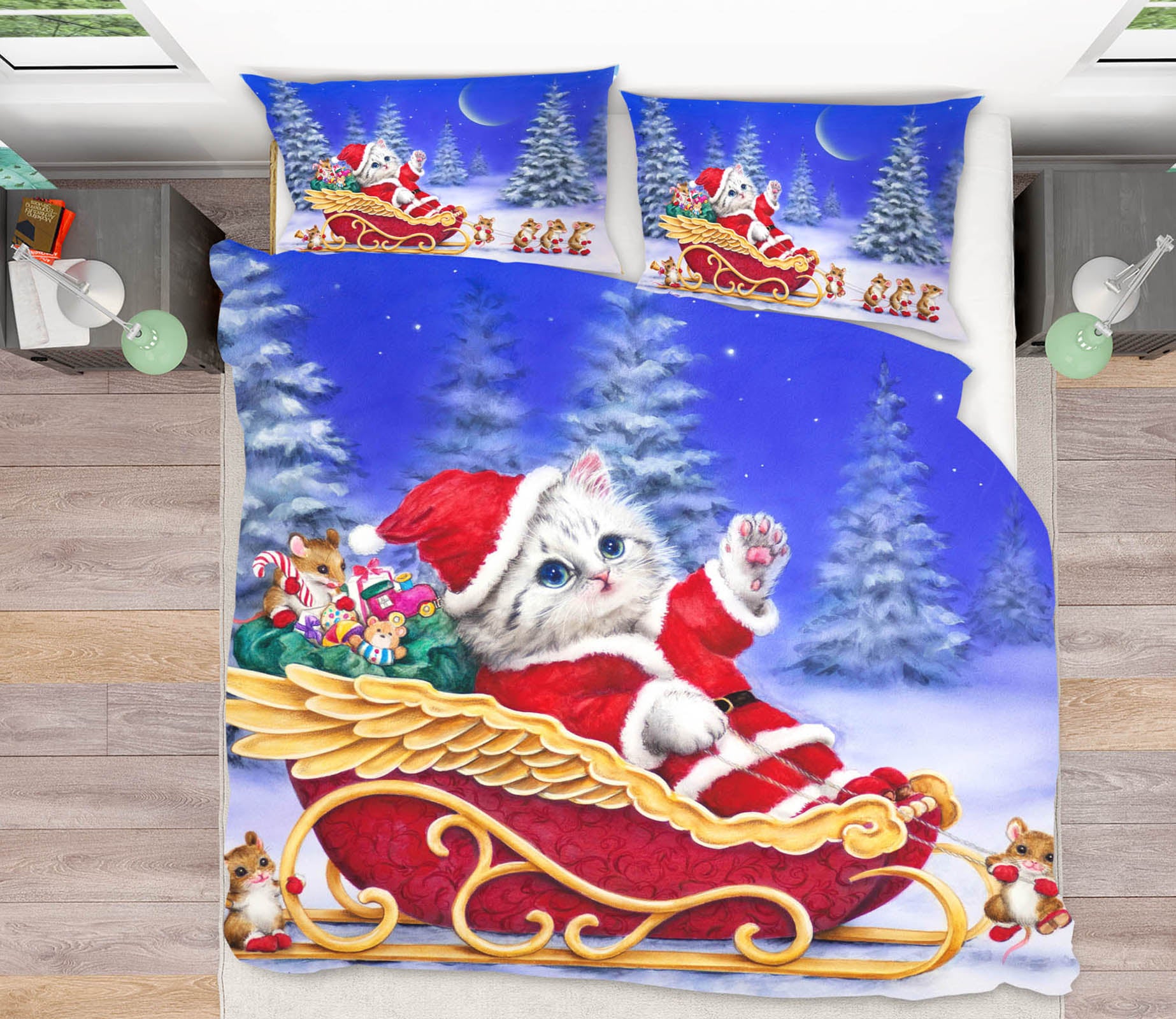 3D Christmas Cat Moon 5960 Kayomi Harai Bedding Bed Pillowcases Quilt Cover Duvet Cover