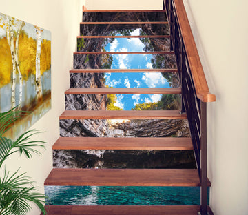 3D Blue Sky And White Clouds Outside The Valley 449 Stair Risers