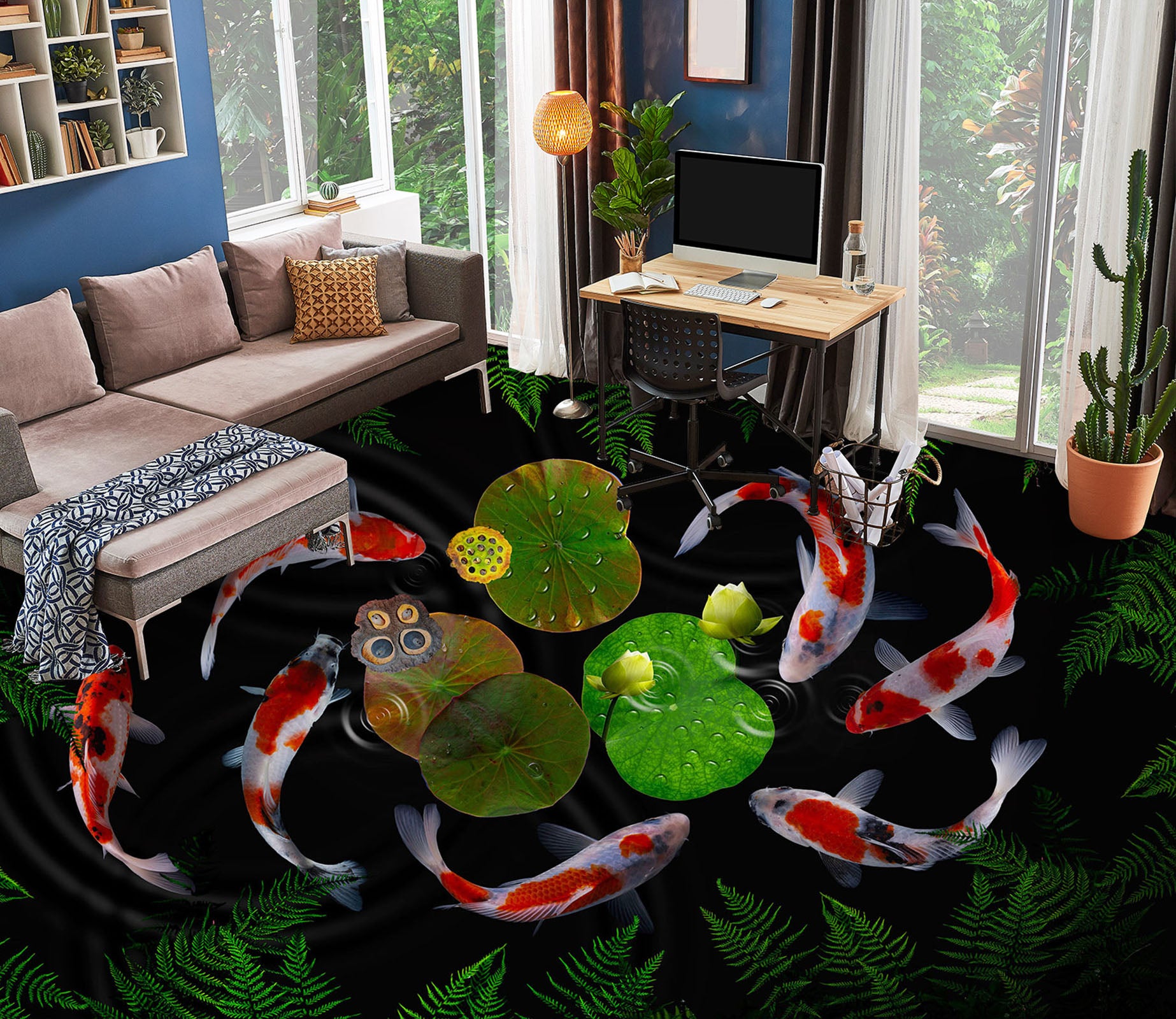 3D Round Water Lotus 247 Floor Mural  Wallpaper Murals Rug & Mat Print Epoxy waterproof bath floor