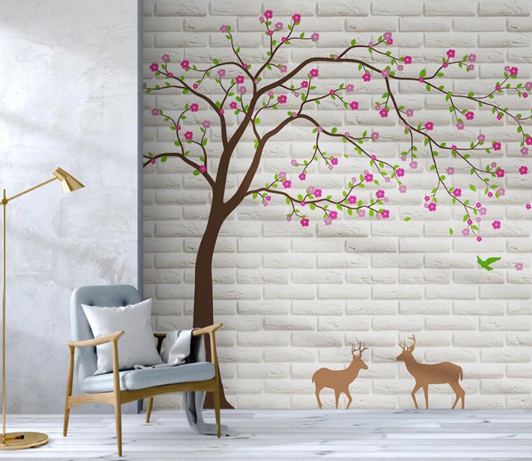 3D Two Deer Under The Tree 2225 Wall Murals