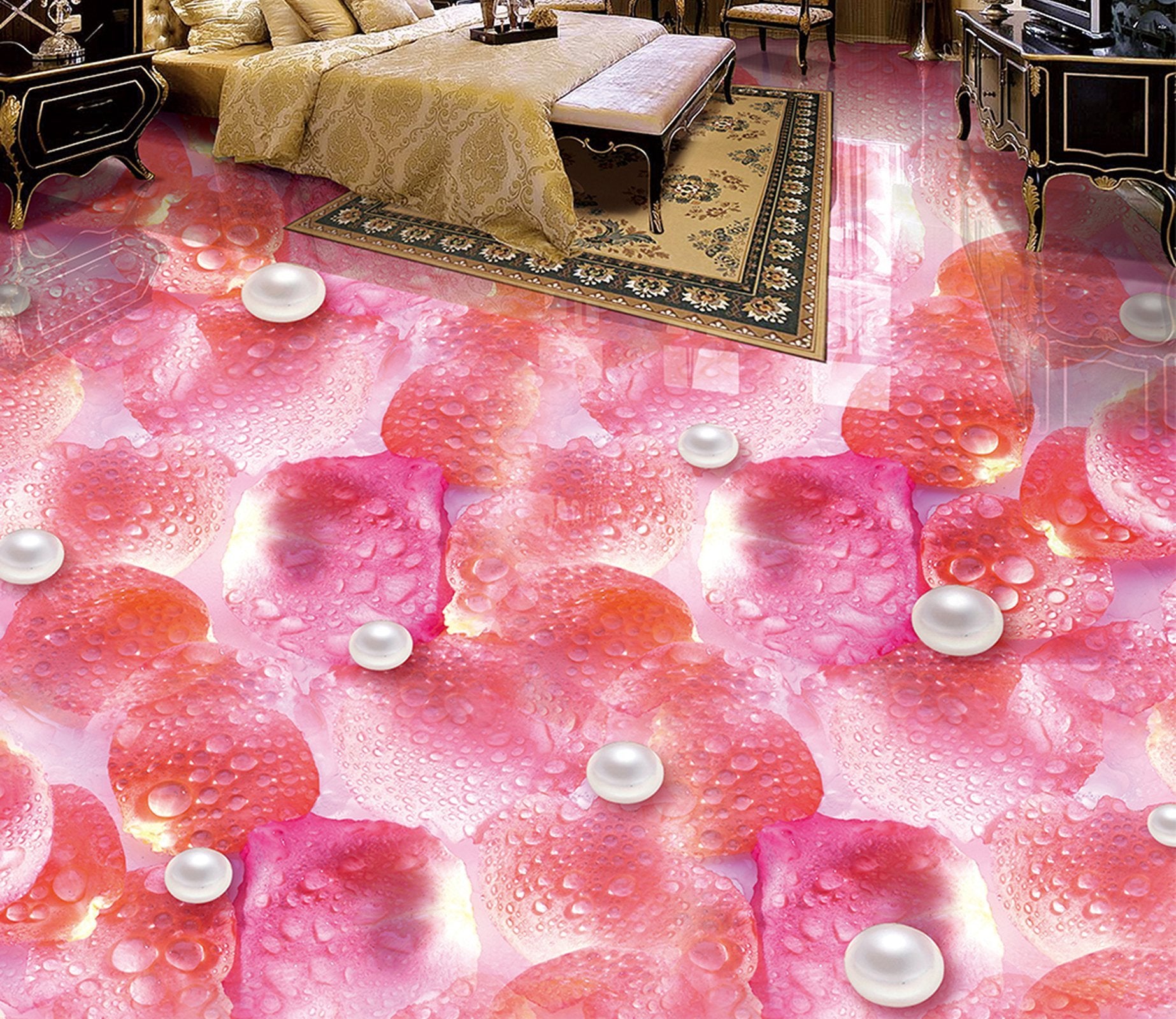 3D Pink Petal Pearl WG380 Floor Mural Wallpaper AJ Wallpaper 2 