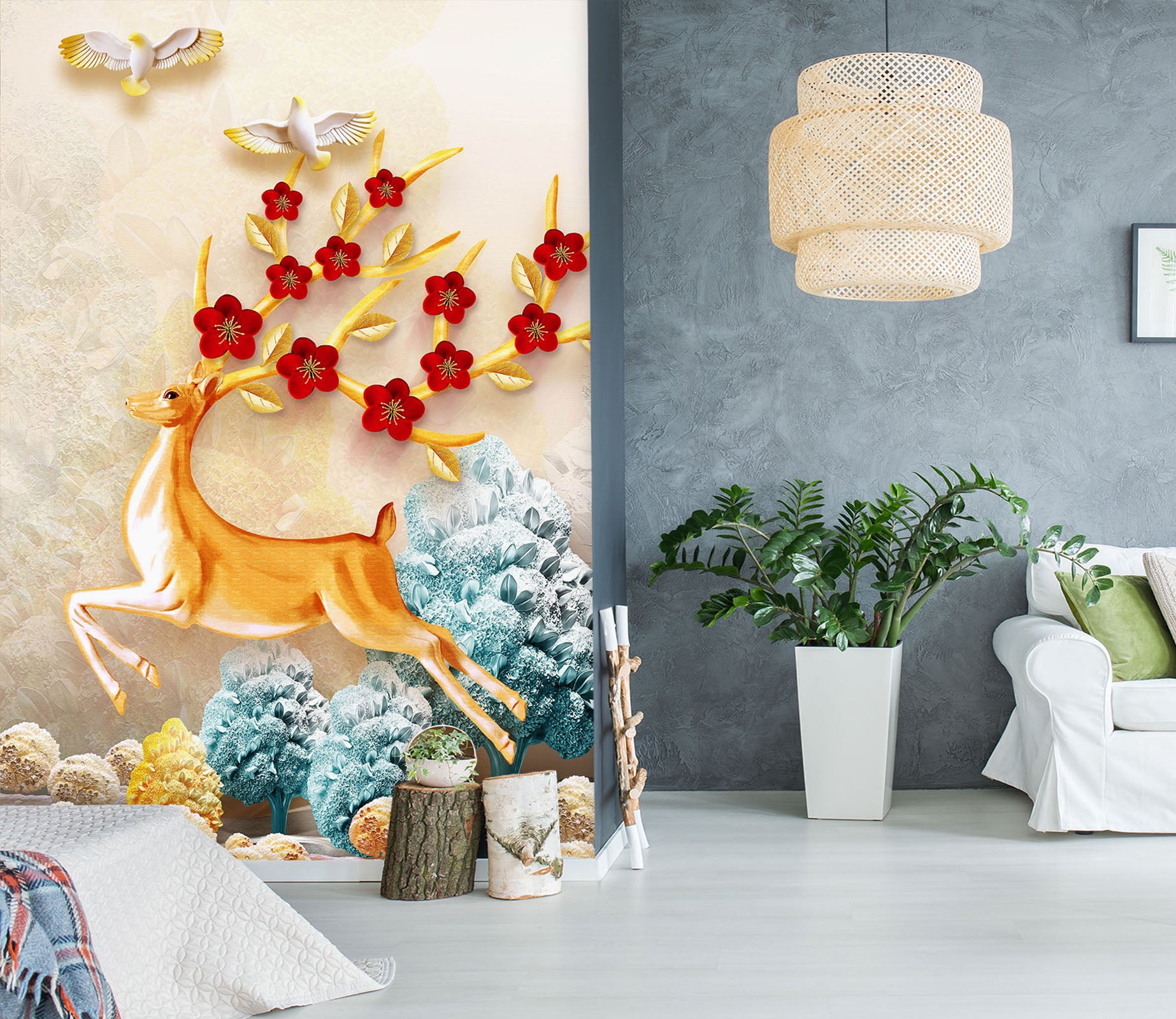 3D Golden Fawn 069 Wall Murals