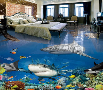 3D Ferocious Shark 513 Floor Mural  Wallpaper Murals Rug & Mat Print Epoxy waterproof bath floor
